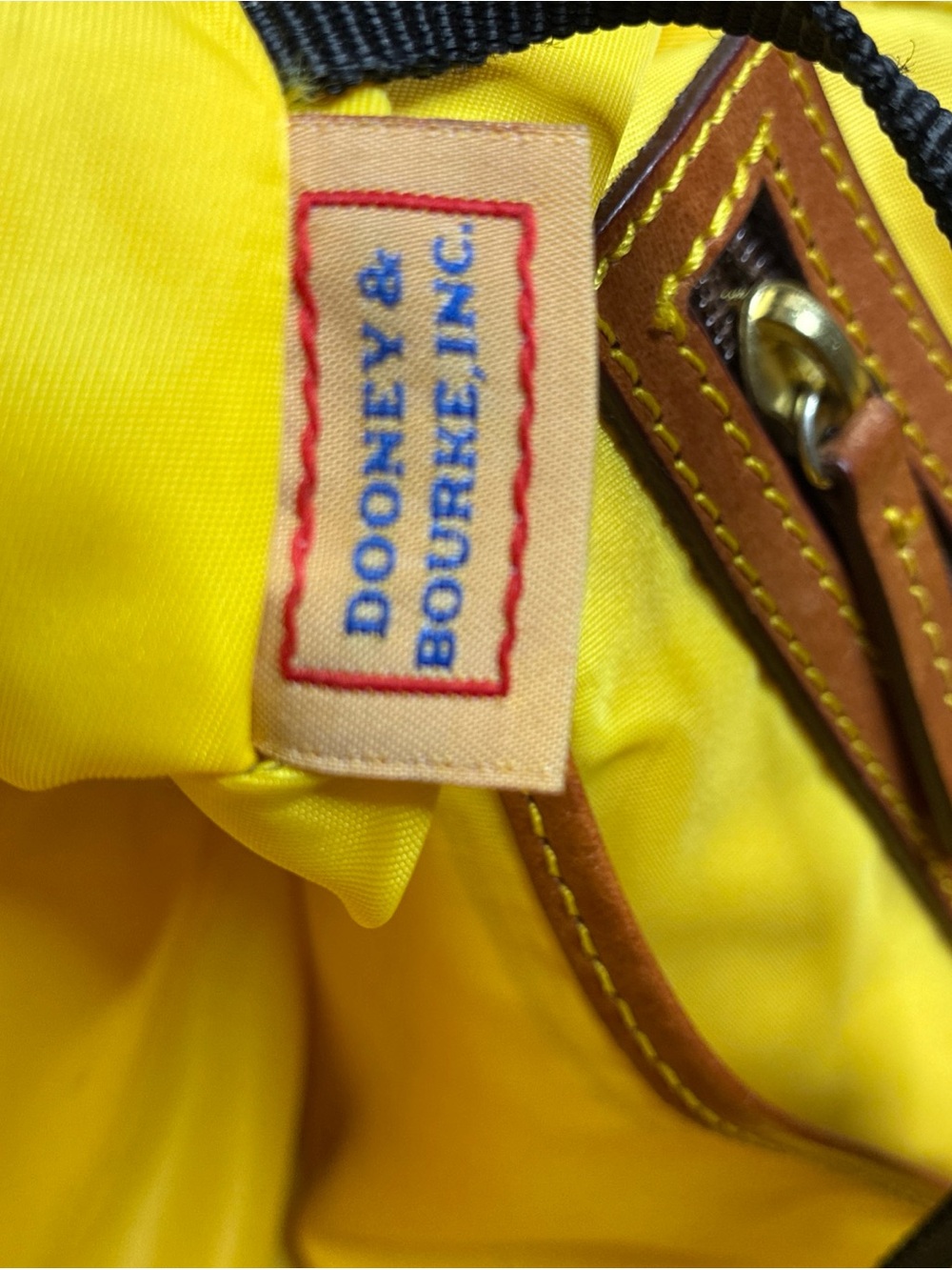 Vintage Dooney & Bourke Blue Nylon&Leather Trim Crossbody Tote W/Yellow Lining - Picture 4 of 8